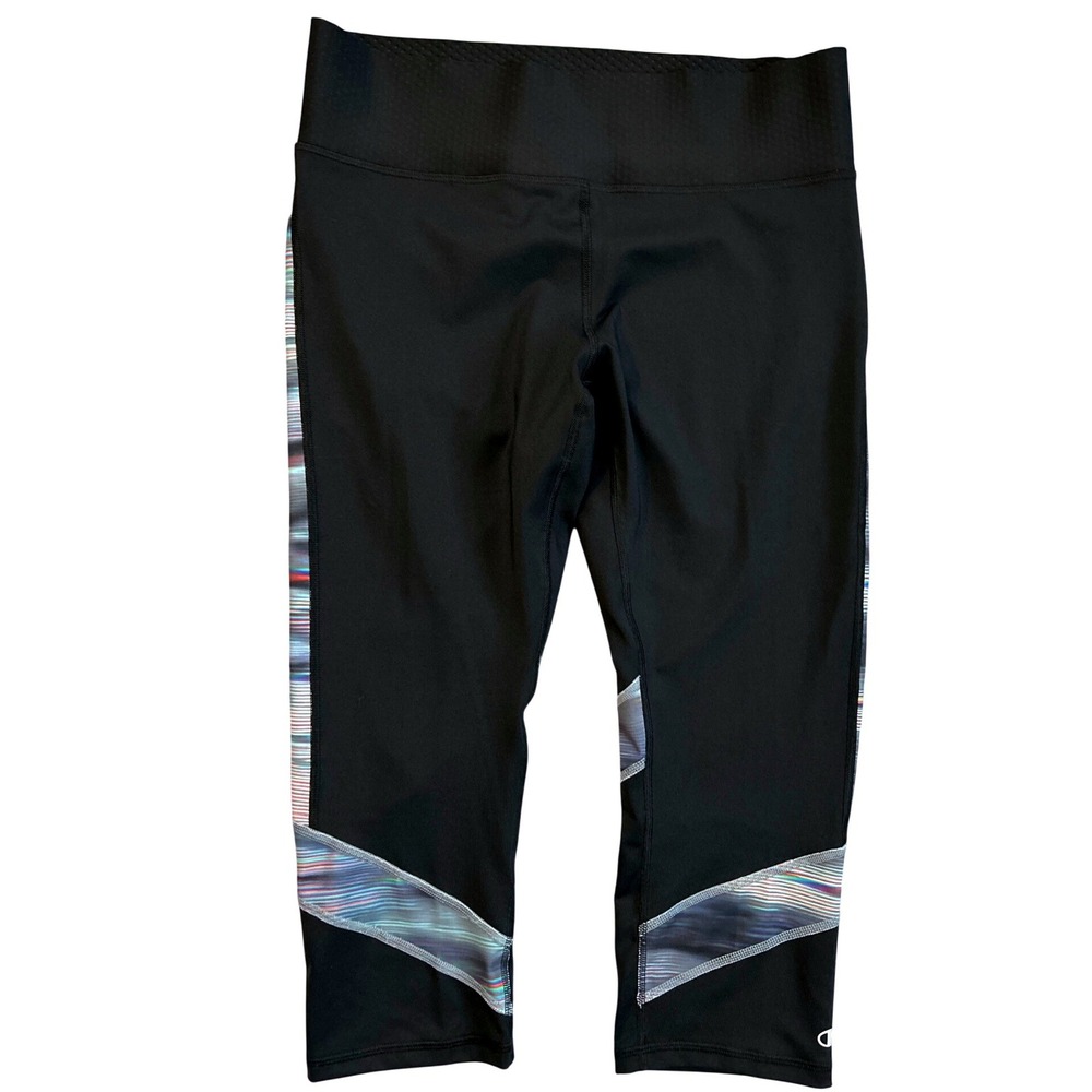 Champion Performance Black Athletic Capri Leggings Women XL Colorful Detailing